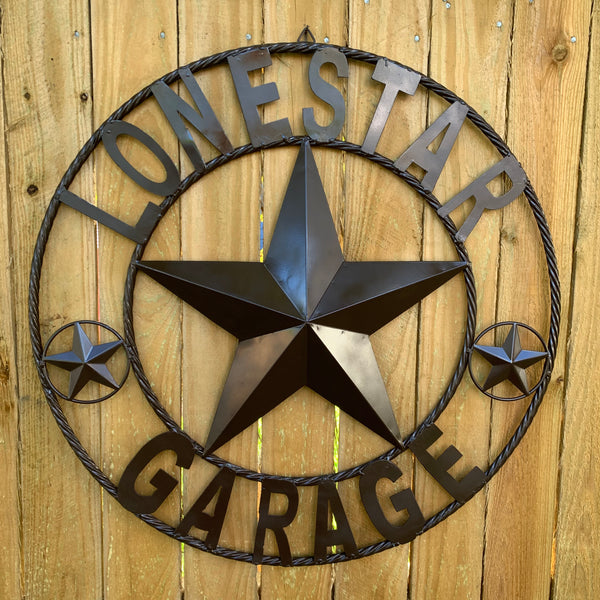 LONESTAR GARAGE STYLE CUSTOM BARN NAME STAR LONESTAR GARAGE METAL NAME BARN STAR WITH TWISTED ROPE RING 3d STAR ART WESTERN HOME DECOR RUSTIC BROWN