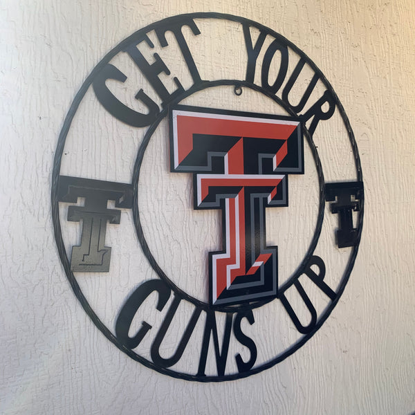 12", 18", 24", 32" GET YOUR GUNS UP TEXAS TECH METAL CUSTOM VINTAGE CRAFT TEAM SIGN HANDMADE