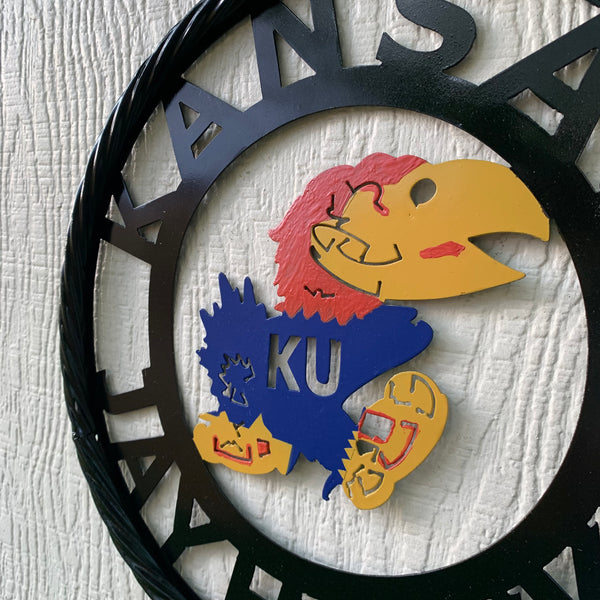 KANSAS JAYHAWKS METAL CUSTOM VINTAGE CRAFT WALL ART TEAM SIGN HANDMADE