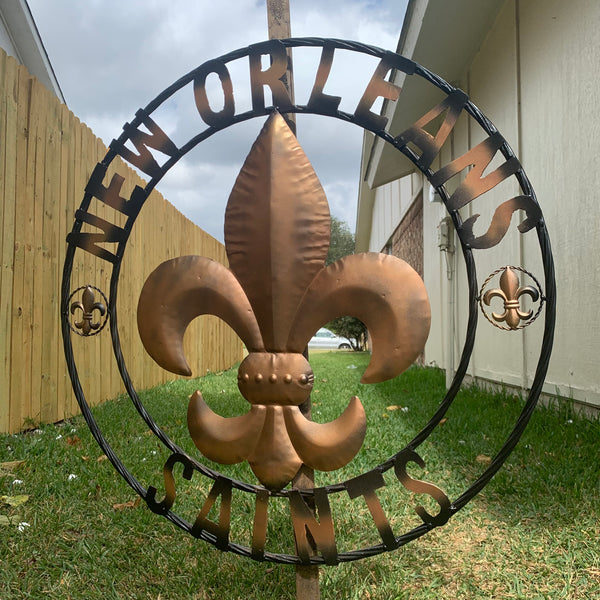 18", 24", 32" NEW ORLEANS SAINTS METAL SIGN WALL ART WESTERN HOME DECOR RUSTIC GOLD & BLACK ART NEW