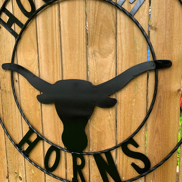 HOOKEM HORNS GLOSSY BLACK TEXAS LONGHORNS HOOK EM METAL CUSTOM VINTAGE CRAFT WALL ART TEAM SIGN HANDMADE