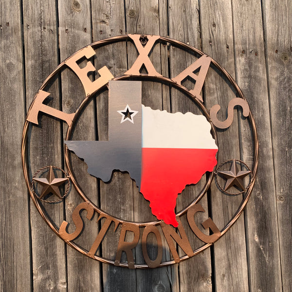 24" TEXAS STRONG BARN METAL WALL ART SIGN WESTERN HOME DECOR RED WHITE BLUE HANDMADE