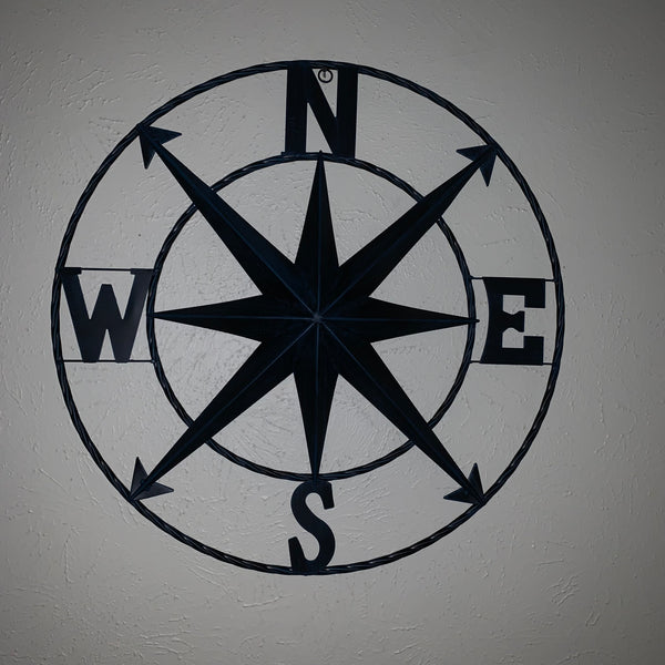 #SI_B8235 COMPASS NAVY BLUE 24" METAL SIGN WESTERN HOME DECOR HANDMADE NEW