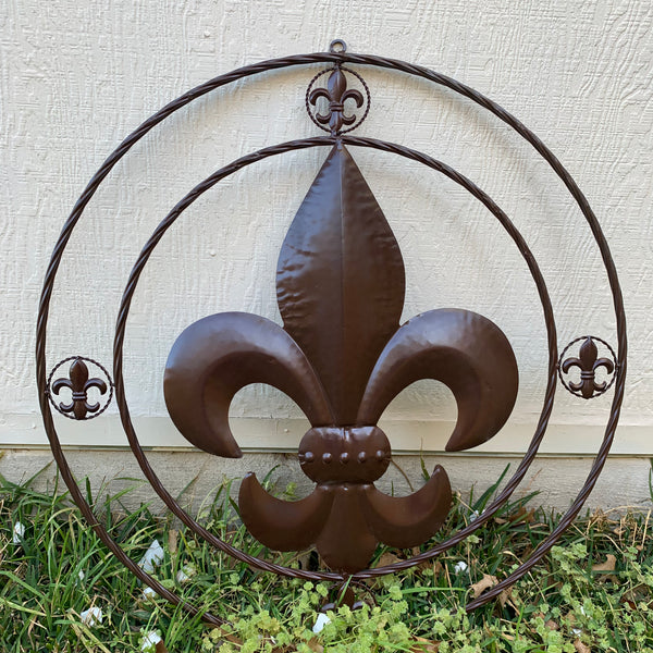 MULTI FLEUR DE LIS METAL WALL ART WESTERN HOME DECOR VINTAGE RUSTIC BROWN ART NEW