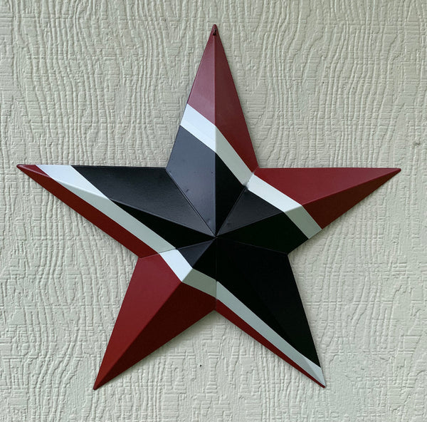 #EH10476 24" TRINIDAD FLAG STAR RED BLACK & WHITE METAL BARN FLAG STAR METAL WALL ART WESTERN HOME DECOR HANDMADE