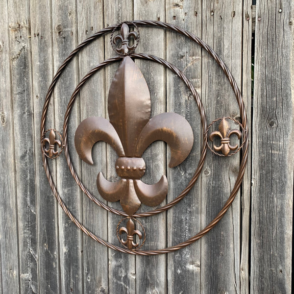 MULTI FLEUR DE LIS METAL WALL ART WESTERN HOME DECOR VINTAGE RUSTIC BROWN ART NEW