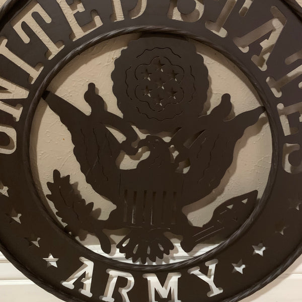 24" USA ARMY MILITARY BROWN  METAL DISC STYLE WALL ART DECOR VINTAGE CRAFT WESTERN HOME DECOR NEW