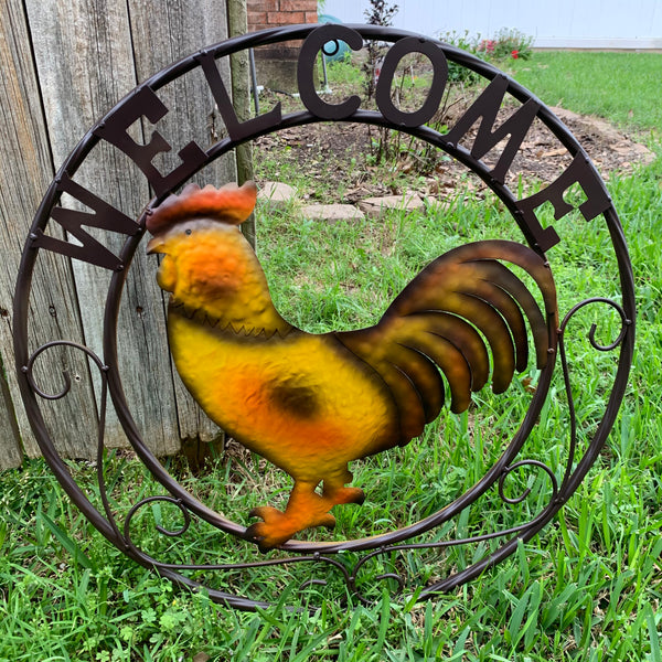 WELCOME 24" ROOSTER & METAL SCROLL STYLE WESTERN HOME DECOR HANDMADE NEW-#EH10143