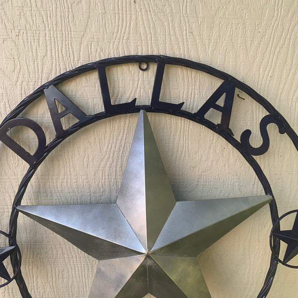 24" STAR & 34" STAKE DALLAS COWBOYS DECOR METAL ART WESTERN HOME WALL DECOR ALL SILVER & NAVY BLUE WITH 34" STAKE