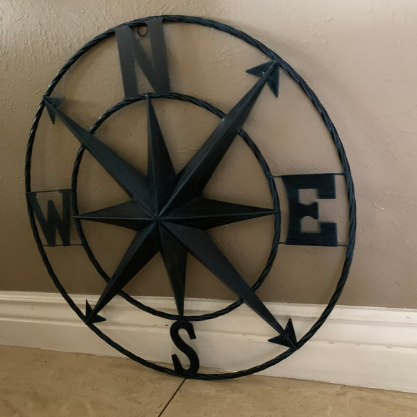 COMPASS NAVY BLUE 24" METAL SIGN WESTERN HOME DECOR HANDMADE NEW