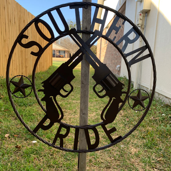 #SI_XL2132 SOUTHERN PRIDE 24" GUNS PISTOLS BROWN METAL WALL ART WESTERN HOME DECOR NEW