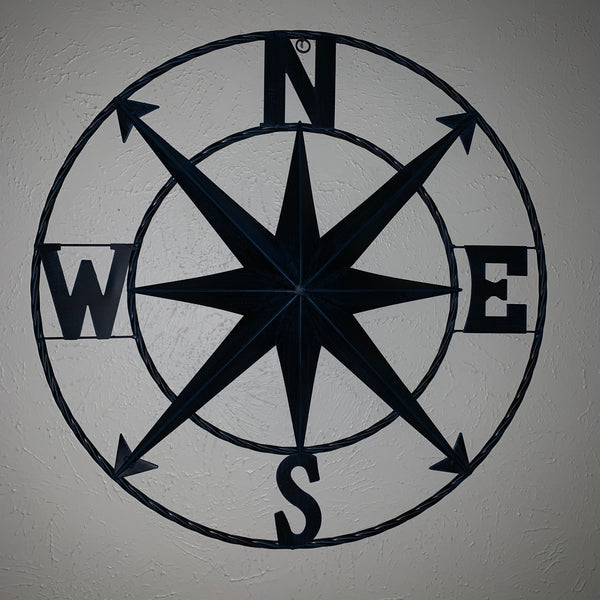 #SI_B8235 COMPASS NAVY BLUE 24" METAL SIGN WESTERN HOME DECOR HANDMADE NEW