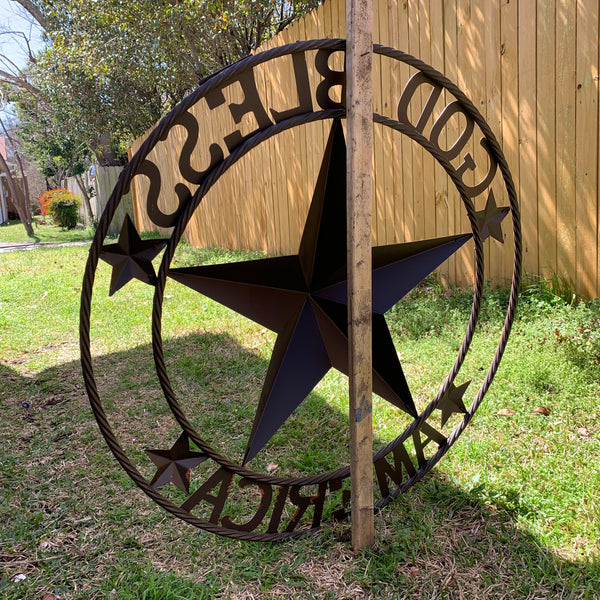 #EH10488 GOD BLESS AMERICA BARN METAL STAR WESTERN HOME DECOR HANDAMDE NEW