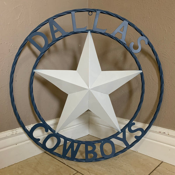 DALLAS COWBOYS STAR METAL BARN LONE STAR WESTERN HOME DECOR BLUE & WHITE STAR, SIZE:24",32",36",40",42",44",46",50"