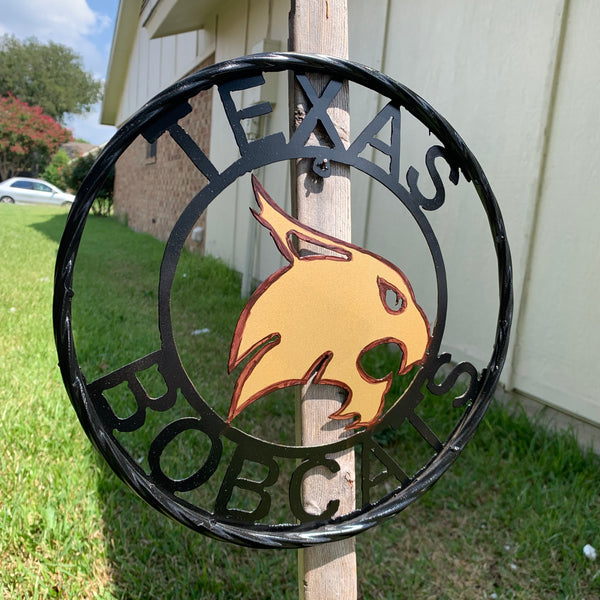12" TEXAS BOBCATS CUSTOM METAL VINTAGE CRAFT SIGN TEAM WESTERN HOME DECOR HANDMADE