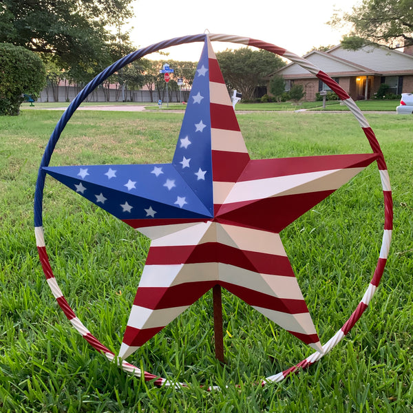 USA AMERICANA FLAG STAR METAL RED WHT BLUE STAR WESTERN HOME DECOR HANDMADE 12",16",24",32"36",38",40",48"