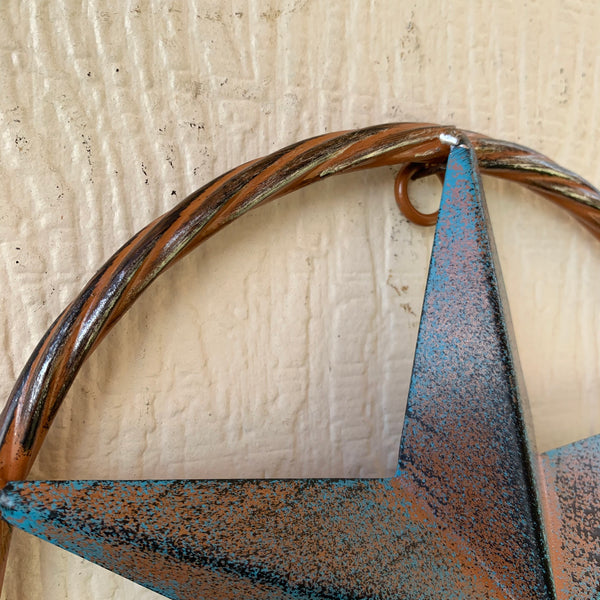 TURQUOISE DISTRESSED BARN METAL STAR WESTERN HOME DECOR ART HANDMADE