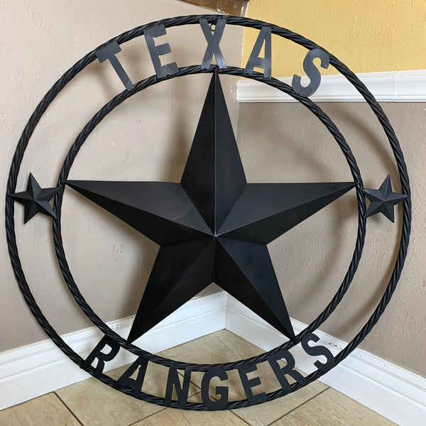 TEXAS RANGERS BLACK LONE STAR METAL TEAM WESTERN HOME DECOR CRAFT