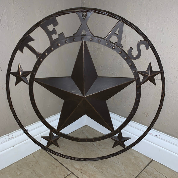 24" TEXAS BARN STAR BEADED METAL ART WESTERN HOME DECOR VINTAGE RUSTIC DARK BRONZE