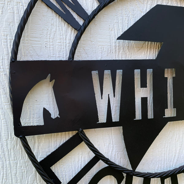 CUSTOM NAME LIGHTNIN HORSE SIGN RAW METAL BARN ROPE RING WESTERN HOME DECOR HANDMADE 24",32",36"