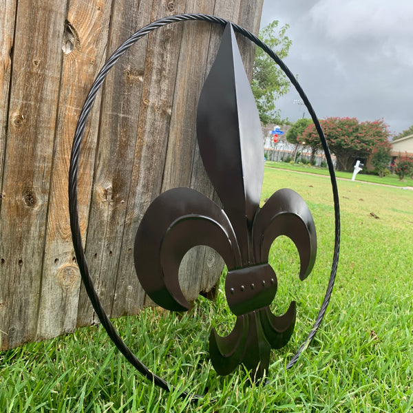 #EH10645 24", 36" GLOSS BLACK FLEUR DE LIS METAL WALL ART SIGN WESTERN HOME DECOR HANDMADE NEW