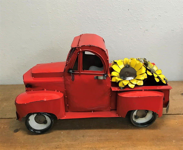 30-018 RED TRUCK 24" PICKUP TRUCK METAL ART FIGURINE OUTDOOR & INDOOR GARDEN WESTERN HOME DECOR HANDMADE NEW: 24"L x 12"W x 12" H