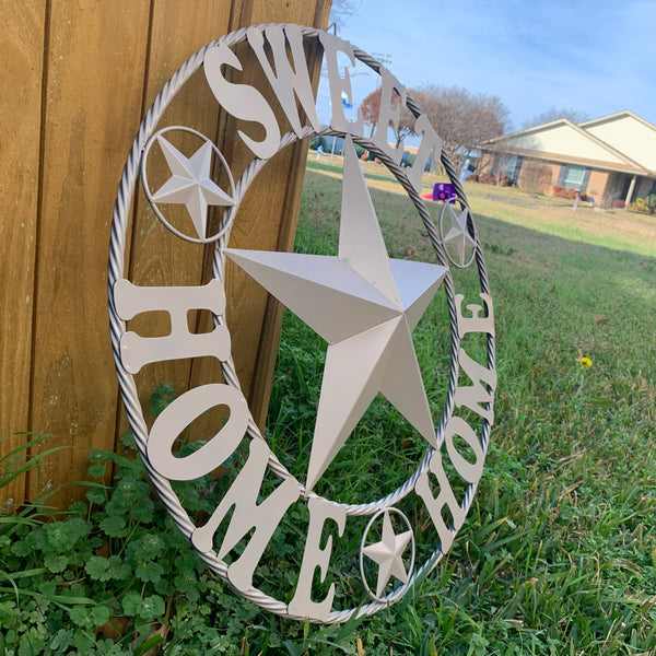 HOME SWEET HOME RUSTIC BEIGE METAL BARN STAR LONE STAR WALL ART WESTERN HOME DECOR HANDMADE NEW #EH10588