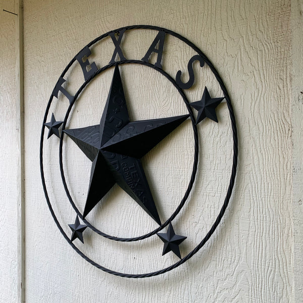 24", 32", 34", 40" TEXAS LICENSE PLATE RUSTIC BLACK BARN STAR METAL WALL WESTERN HOME DECOR RUSTIC TEXAS ART NEW