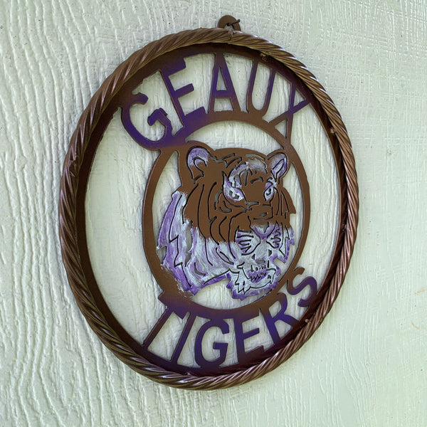 12",18",24",32" GEAUX TIGERS CUSTOM VINTAGE METAL CRAFT TEAM WALL ART HANDMADE