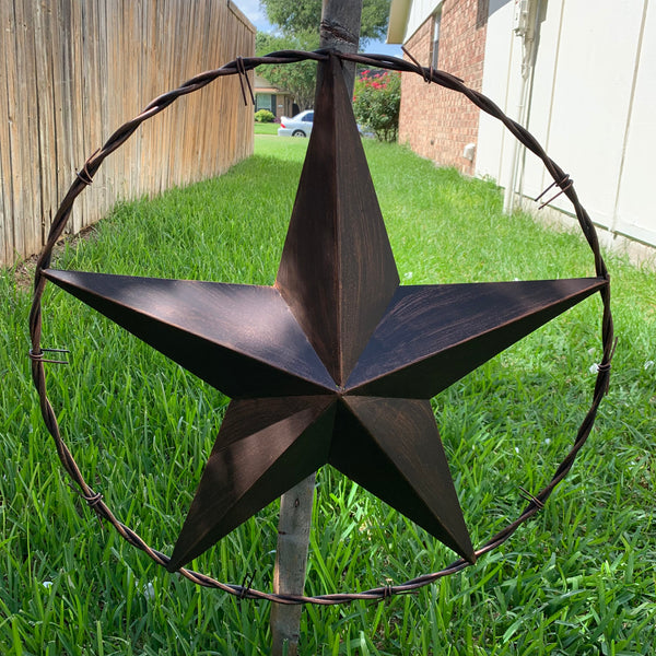24" BARBWIRE TWISTED RING METAL WALL ART WESTERN HOME DECOR RUSTIC BRONZE COPPER #A10024