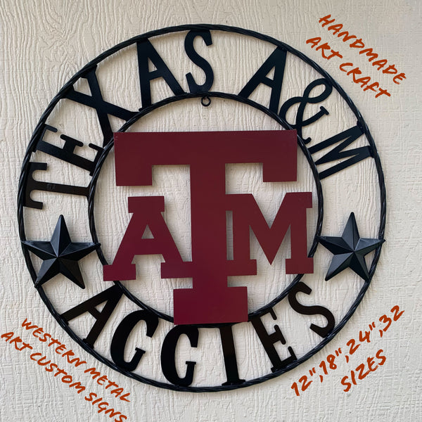 12", 18", 24", 32" TEXAS A&M AGGIES STARS METAL CUSTOM VINTAGE CRAFT WALL ART TEAM SIGN HANDMADE