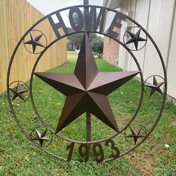 HOME STYLE  YOUR CUSTOM NAME STAR METAL BARN STAR ROPE RING WESTERN HOME DECOR VINTAGE RUSTIC BROWN NEW HANDMADE 24",32",36",40",42",44",46",50"