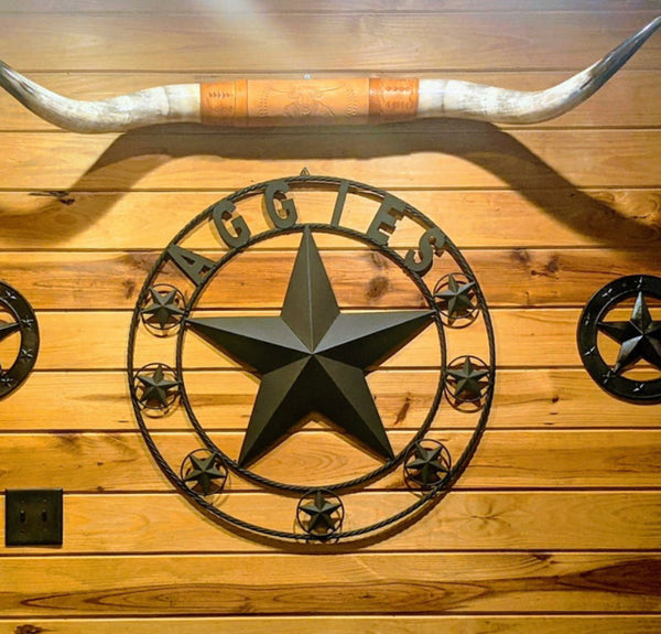 AGGIES TEXAS A&M 24",32",36" BARN STAR RUSTIC BLACK METAL LONE STAR CUSTOM METAL VINTAGE CRAFT TEAM STAR WESTERN HOME DECOR HANDMADE #EH10816