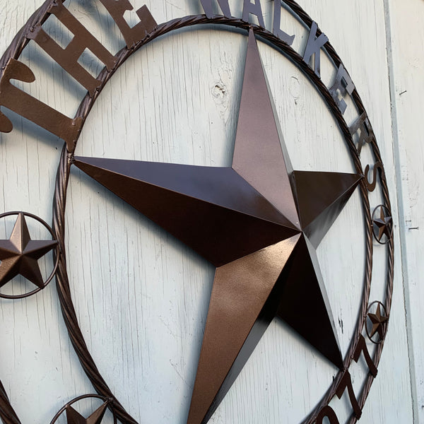 THE WALKERS STYLE YOUR CUSTOM FAMILY NAME STAR METAL BARN STAR ROPE RING WESTERN HOME DECOR VINTAGE RUSTIC BRONZE NEW HANDMADE 24",32",34",36",40",42",44",46",50"