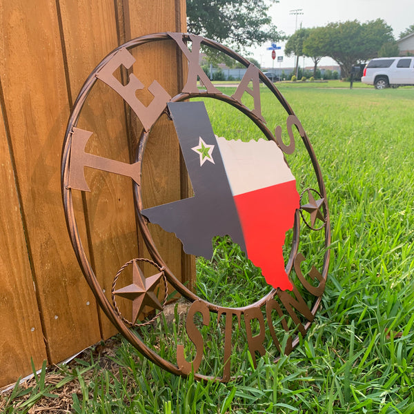 24" TEXAS STRONG BARN METAL WALL ART SIGN WESTERN HOME DECOR RED WHITE BLUE HANDMADE