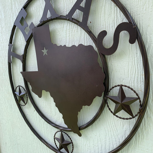 24" State of Texas Map Metal Wall Art Western Home Decor Vintage Rustic Bronze Copper New