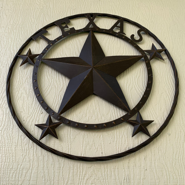 24" TEXAS BARN STAR BEADED METAL ART WESTERN HOME DECOR VINTAGE RUSTIC DARK BRONZE