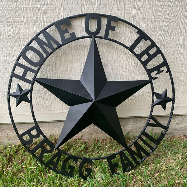 BRAGG STYLE YOUR CUSTOM NAME HOME OF FAMILY STAR METAL BARN STAR 3d TWISTED ROPE RING WESTERN HOME DECOR NEW HANDMADE 24",32",34",36",40",42",44",46",50"