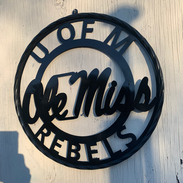 12",18",24",32" OLE MISS REBELS MISSISSIPPI BLACK CUSTOM VINTAGE METAL CRAFT TEAM SIGN HANDMADE RUSTIC BLACK