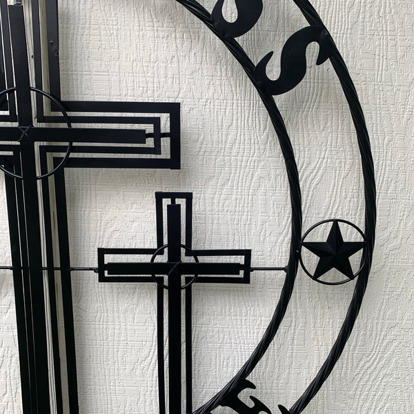40"GOD BLESS OUR HOME CRUCIFIX CROSS METAL WALL ART BLACK HANDMADE NEW