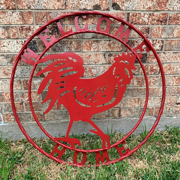 YOUR CUSTOM NAME RED ROOSTER LASERCUT METAL ART WITH RING DESIGN WESTERN METAL ANIMAL ART HOME WALL DECOR BRAND NEW