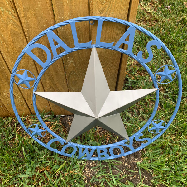DALLAS COWBOYS LIGHT BLUE & SILVER DECOR METAL ART WESTERN HOME WALL DECOR SIZE:24",32",36",40",42",44",46",50"