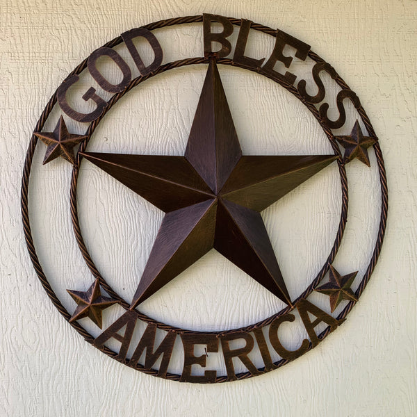 #EH10488 GOD BLESS AMERICA BARN METAL STAR WESTERN HOME DECOR HANDAMDE NEW