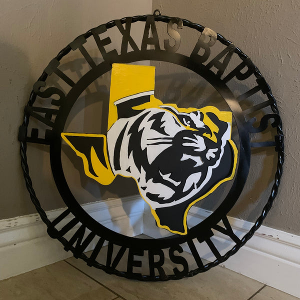 EAST TEXAS BAPTIST UNIVERSITY METAL CUSTOM VINTAGE CRAFT SIGN WALL ART TEAM HANDMADE