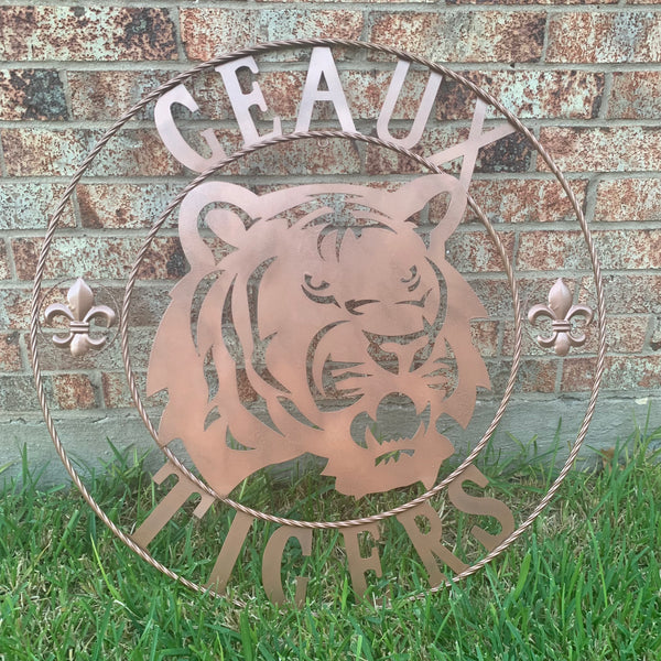 12",18", 24", 32", 36" GEAUX TIGERS HAMMERED COPPER CUSTOM METAL VINTAGE CRAFT SIGN TEAM HANDMADE