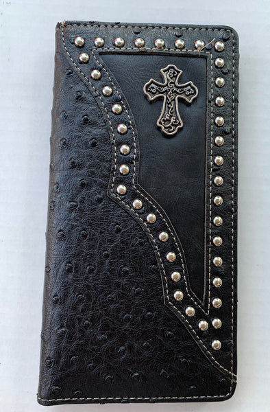 ITEM# SS WESTERN CROSS CHECKBOOK BI FOLD MEN'S LEATHER BLACK WALLET