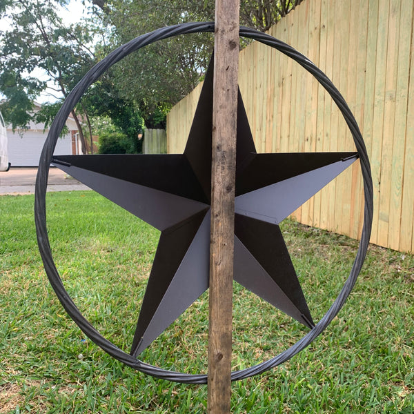 RUSTIC BLACK DISTRESSED TWO TONE BARN LONE STAR ROPE RING METAL WALL ART WESTERN HOME DECOR HANDMADE