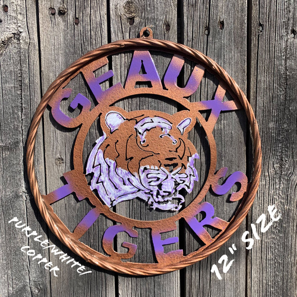 12",18",24",32" GEAUX TIGERS CUSTOM VINTAGE METAL CRAFT TEAM WALL ART HANDMADE