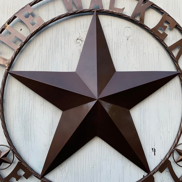 THE WALKERS STYLE YOUR CUSTOM FAMILY NAME STAR METAL BARN STAR ROPE RING WESTERN HOME DECOR VINTAGE RUSTIC BRONZE NEW HANDMADE 24",32",34",36",40",42",44",46",50"