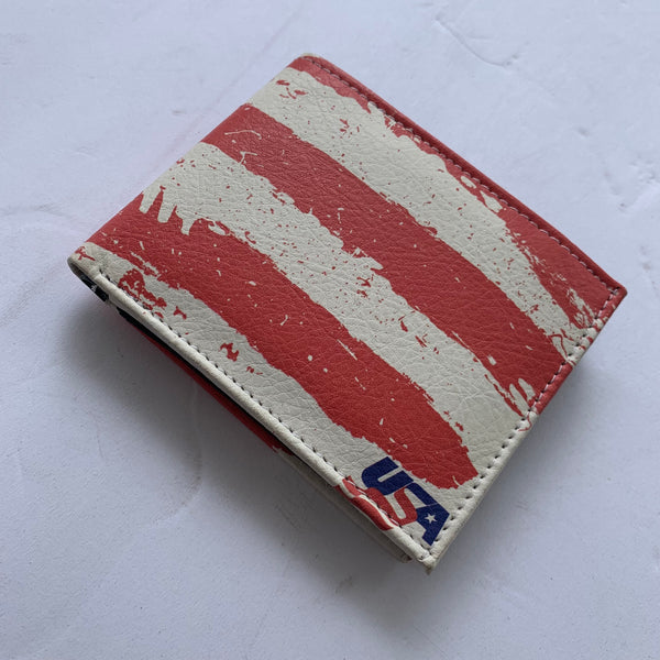 4.25" x 3.75" USA FLAG RED WHITE BLUE WALLET LEATHER BIFOLD WALLET NEW-- FREE SHIPPING